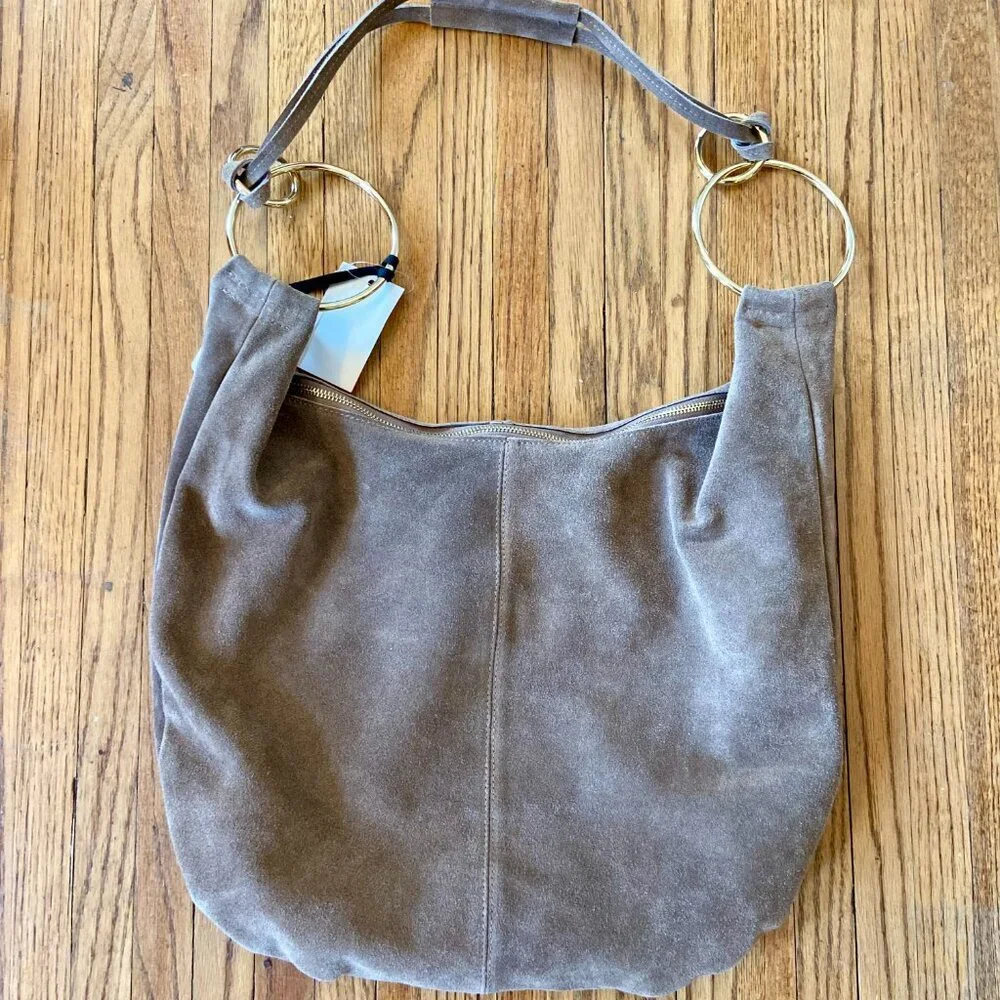 Marlon Borsa Art Rosita Italy Suede Leather Rings Taupe Hobo Tan Slouchy NEW - Picture 13 of 14